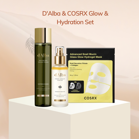D'Alba & COSRX Glow & Hydration Set - Tooner + Seerum + Mask